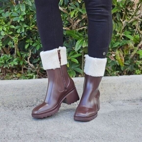 Women's Chunky Block Heel Ankle Boots Brown Color - Picture 5 of 5